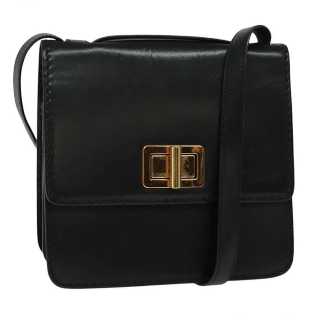 Chloé Louise Box Black Leather Crossbody Bag Gold Turnlock Vintage Authentic